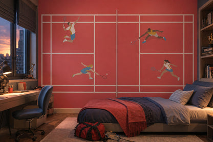 Badminton Wallpaper Sports Removable Red Court Wall Decor