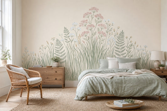 Wildflower Meadow Wallpaper Botanical Watercolor Removable Wall Decor