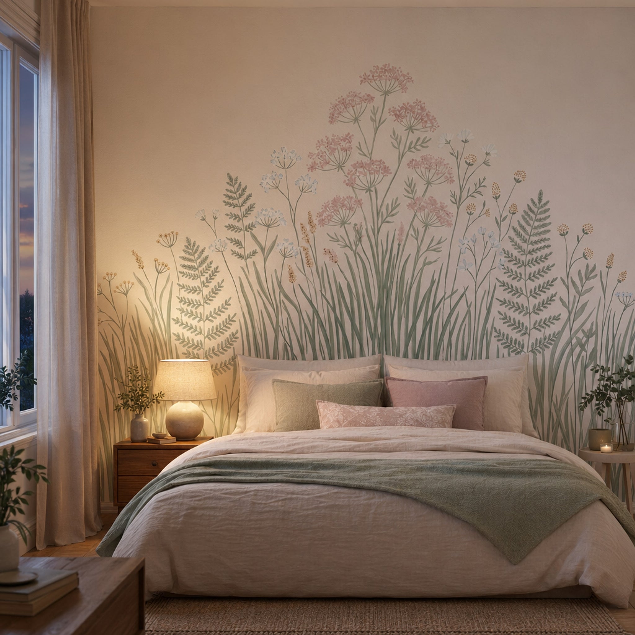 Wildflower Meadow Wallpaper Botanical Watercolor Removable Wall Decor