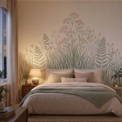 Wildflower Meadow Wallpaper Botanical Watercolor Removable Wall Decor