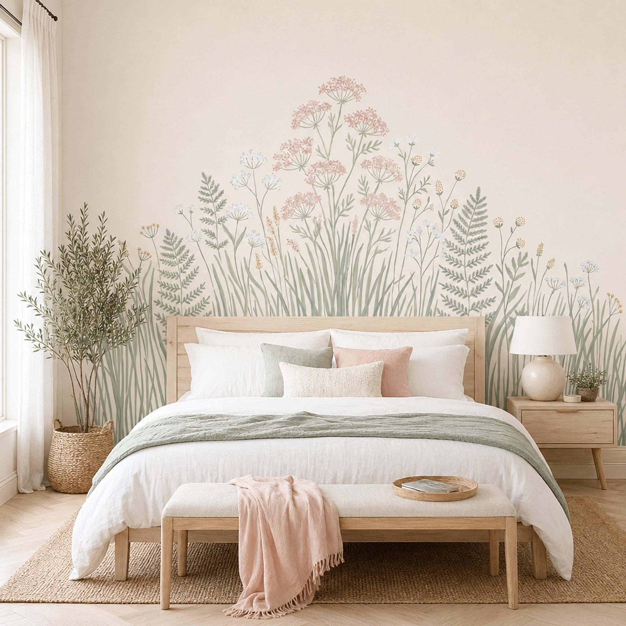 Wildflower Meadow Wallpaper Botanical Watercolor Removable Wall Decor