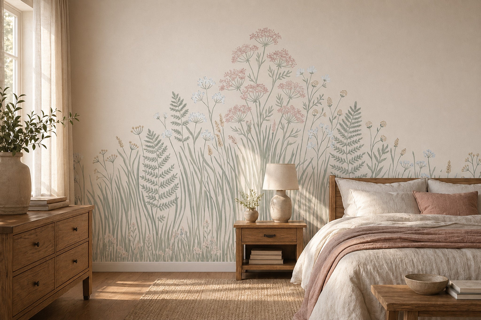 Wildflower Meadow Wallpaper Botanical Watercolor Removable Wall Decor