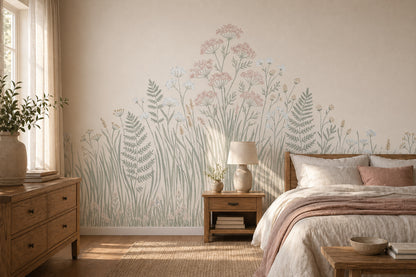 Wildflower Meadow Wallpaper Botanical Watercolor Removable Wall Decor
