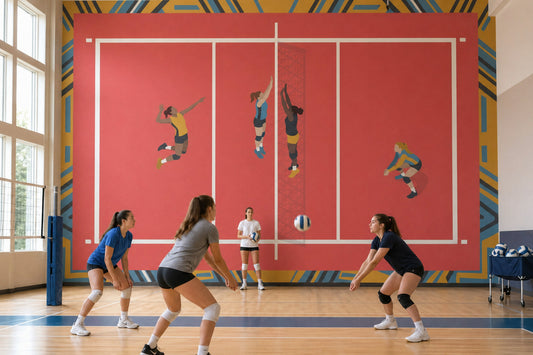 Volleyball Court Wallpaper Sports Illustration Geometric Border Wall Mural