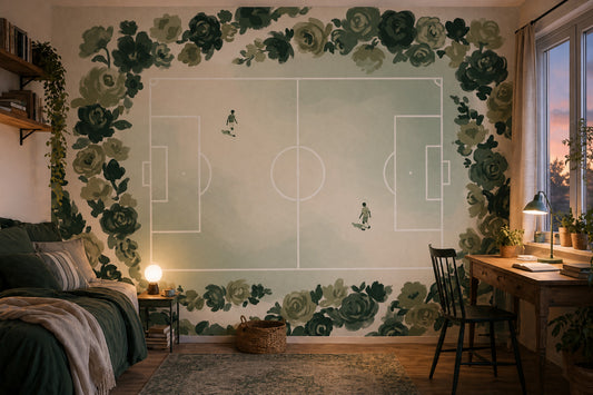 Soccer Field Diagram Wallpaper Watercolor Floral Border Removable Botanical Roses Wall Decor