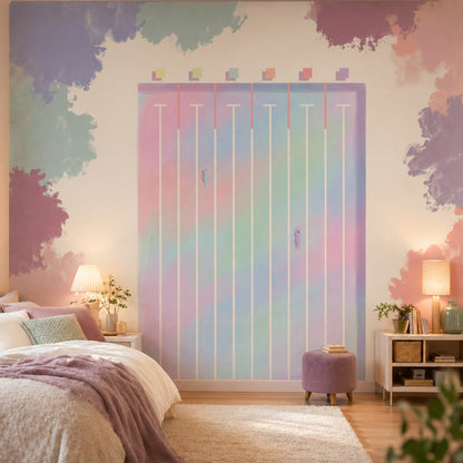 Pastel Gradient Wallpaper Geometric Panel Watercolor Clouds Removable Wall Decor