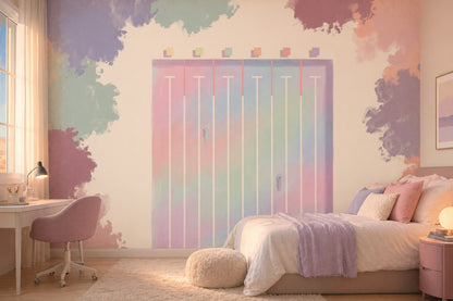 Pastel Gradient Wallpaper Geometric Panel Watercolor Clouds Removable Wall Decor