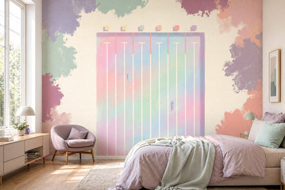 Pastel Gradient Wallpaper Geometric Panel Watercolor Clouds Removable Wall Decor
