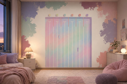 Pastel Gradient Wallpaper Geometric Panel Watercolor Clouds Removable Wall Decor