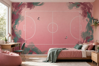 Soccer Field Wallpaper Top Down Pitch Removable Pastel Pink Wall Decor