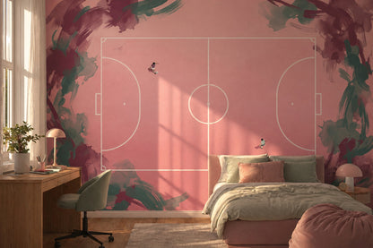 Soccer Field Wallpaper Top Down Pitch Removable Pastel Pink Wall Decor