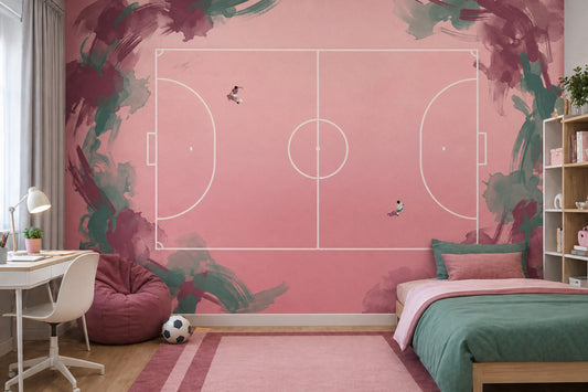 Soccer Field Wallpaper Top Down Pitch Removable Pastel Pink Wall Decor