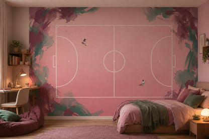 Soccer Field Wallpaper Top Down Pitch Removable Pastel Pink Wall Decor