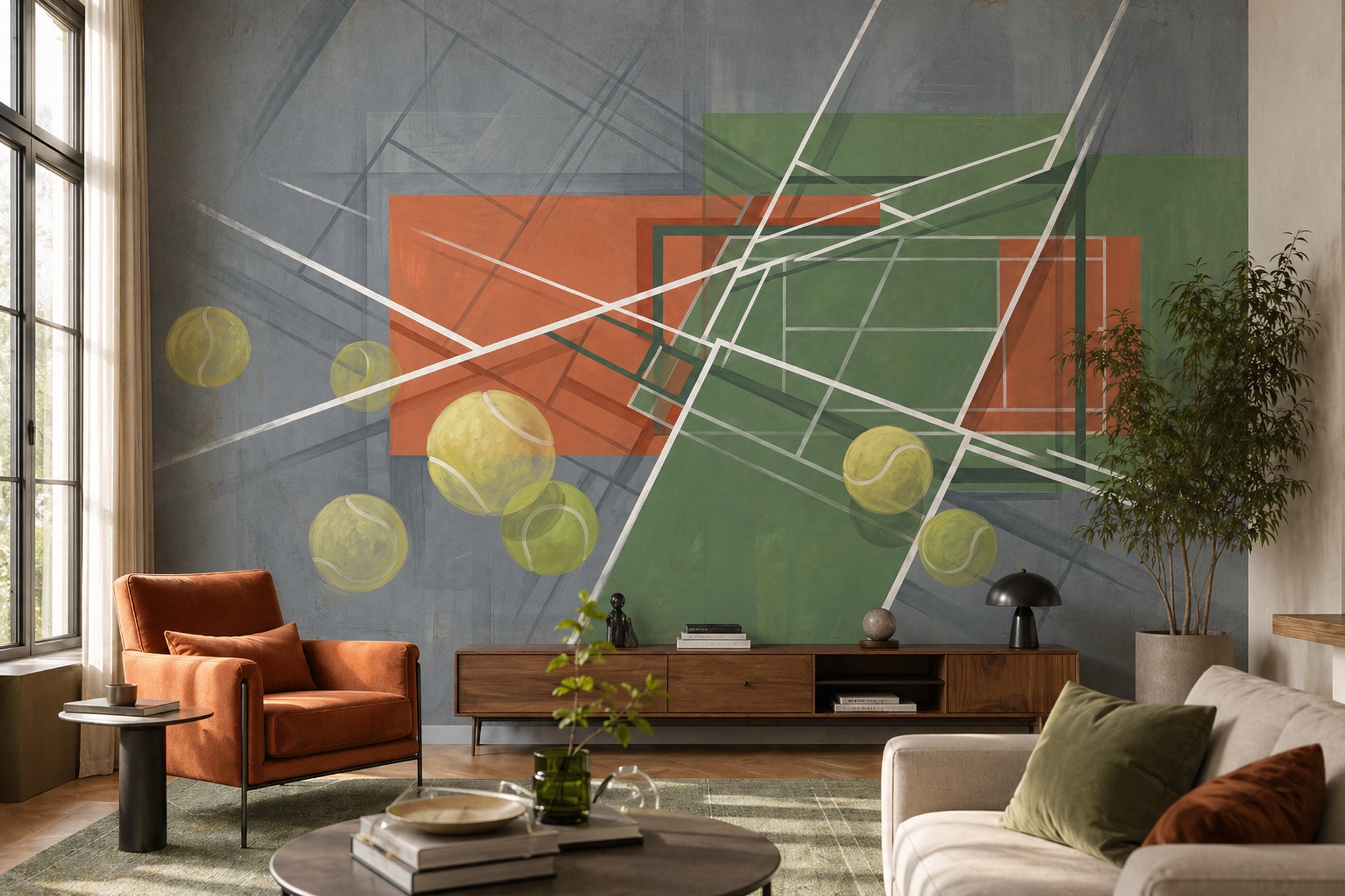 Muted Green Wallpaper Mid Century Modern Wall Mural