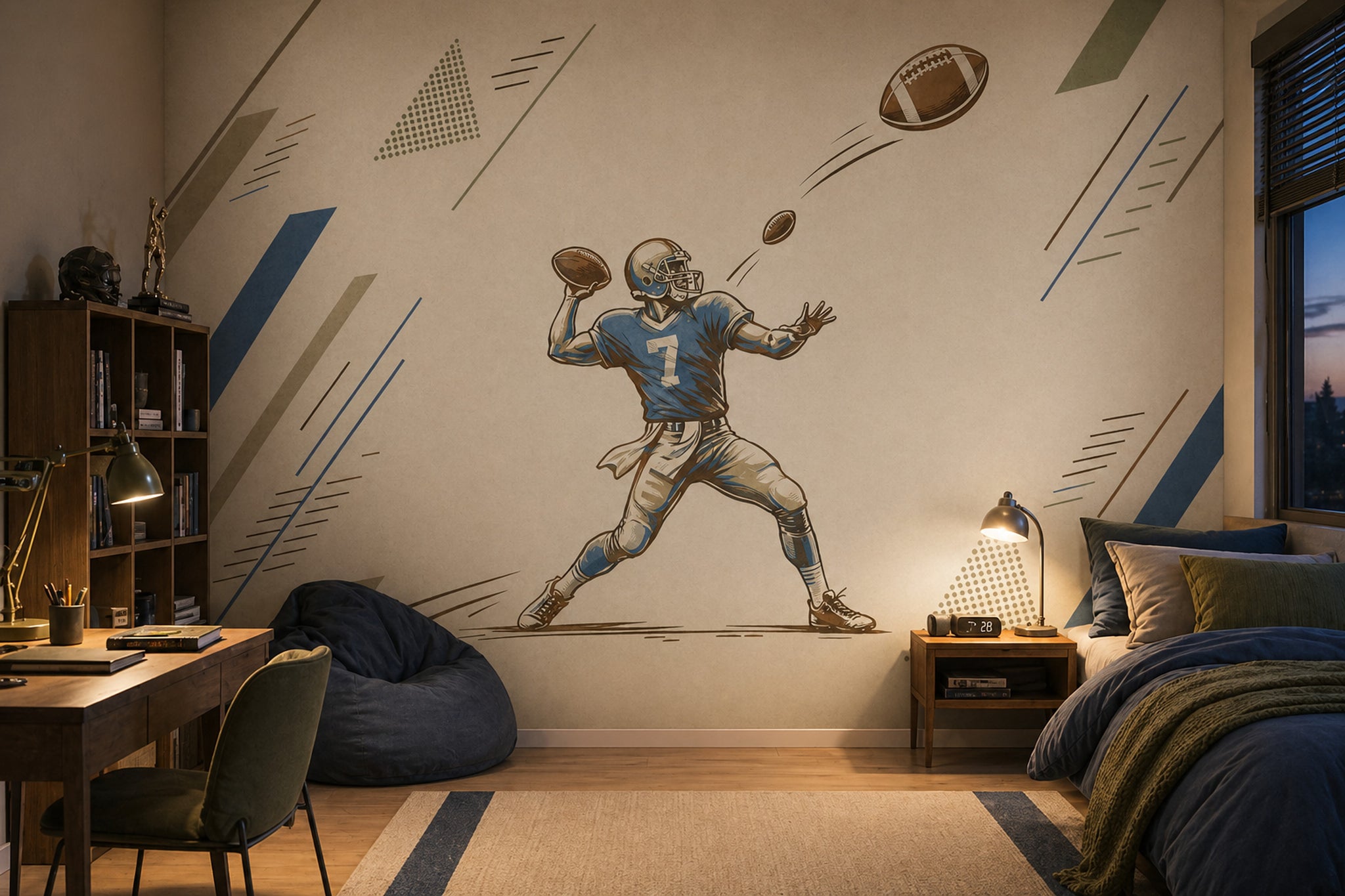American Football Wallpaper Quarterback Sports Illustration Removable Wall Decor