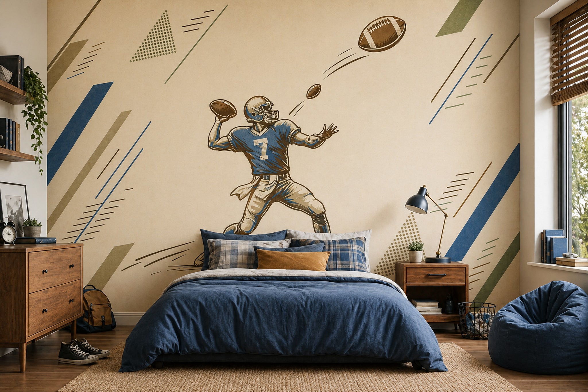 American Football Wallpaper Quarterback Sports Illustration Removable Wall Decor