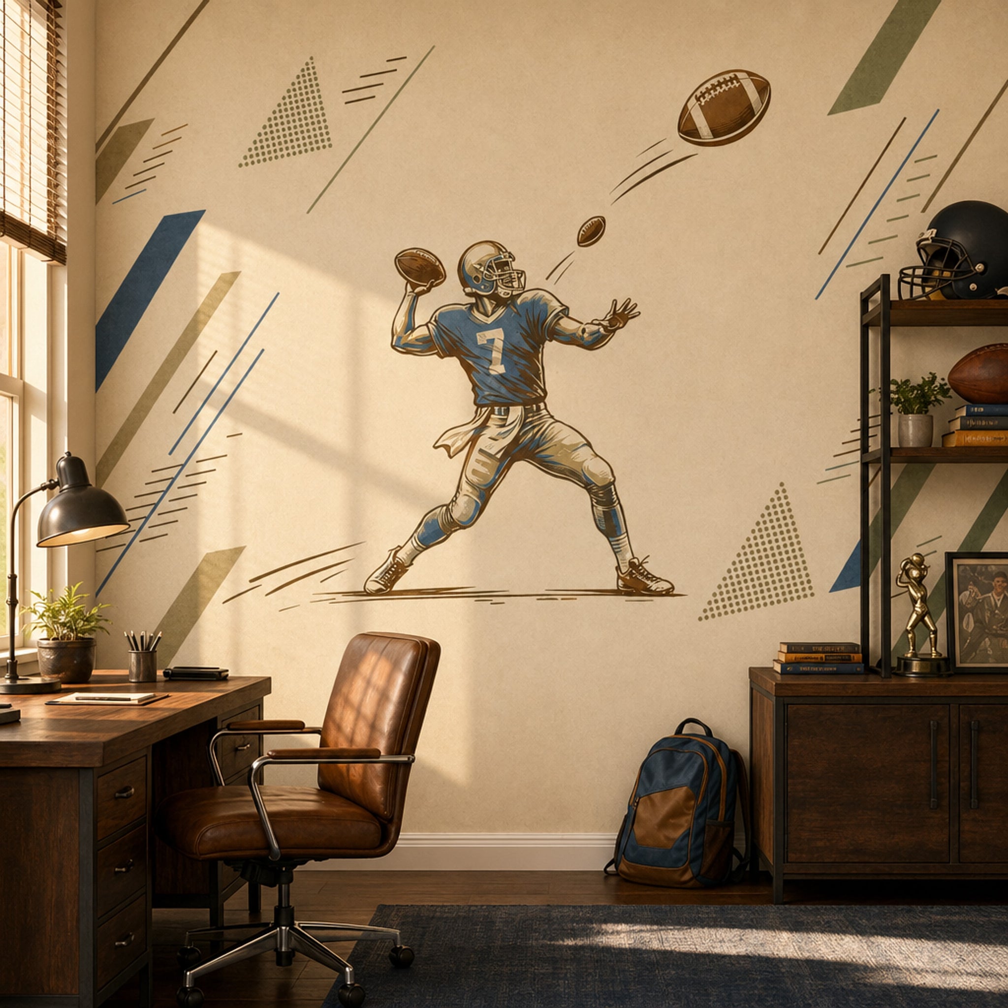 American Football Wallpaper Quarterback Sports Illustration Removable Wall Decor