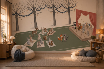 Muted Green Wallpaper Forest Concert Removable Storybook Wall Decor