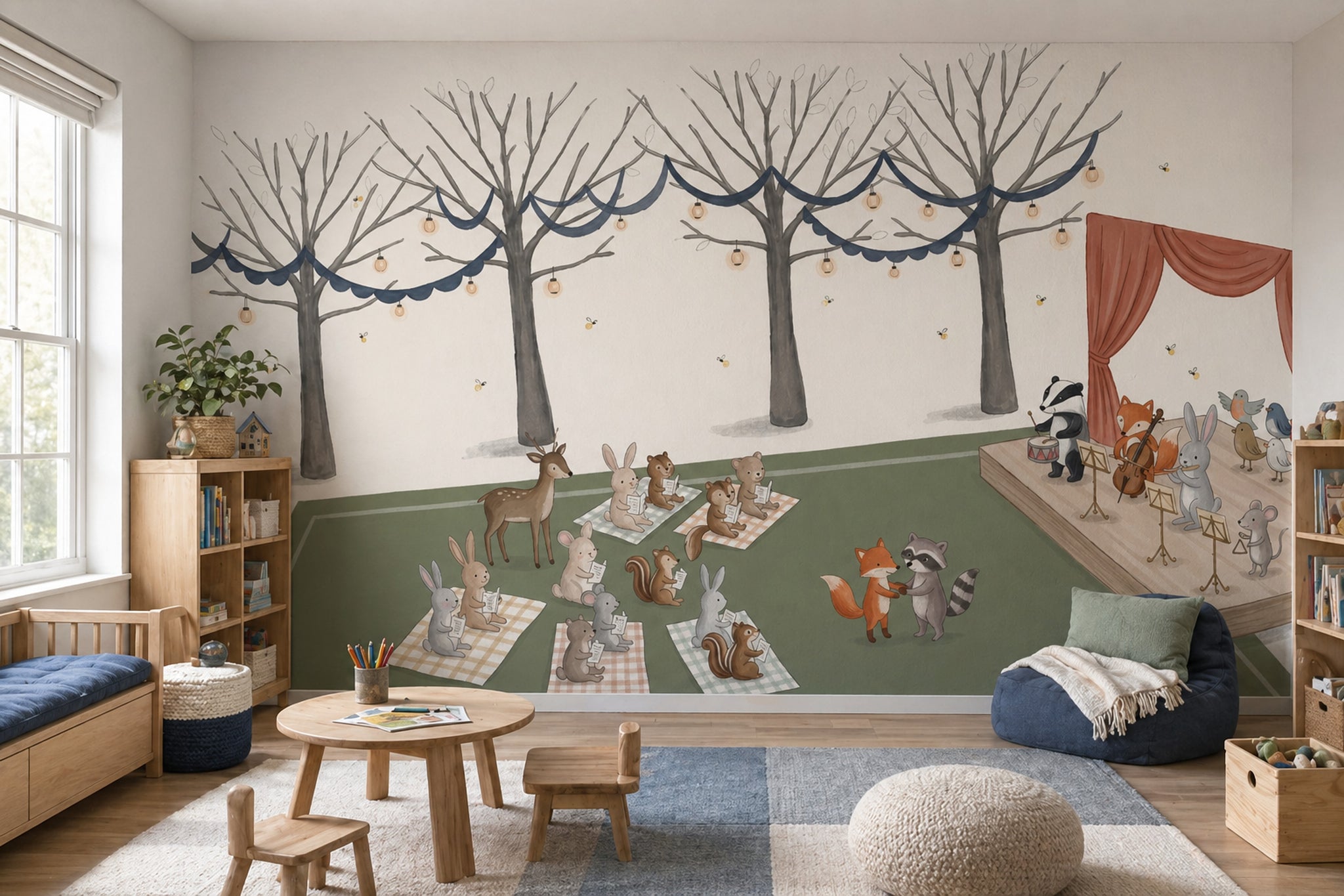 Muted Green Wallpaper Forest Concert Removable Storybook Wall Decor