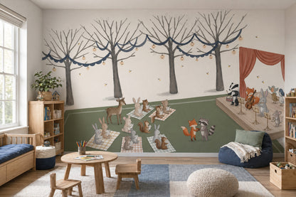 Muted Green Wallpaper Forest Concert Removable Storybook Wall Decor