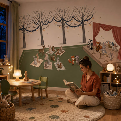 Muted Green Wallpaper Forest Concert Removable Storybook Wall Decor