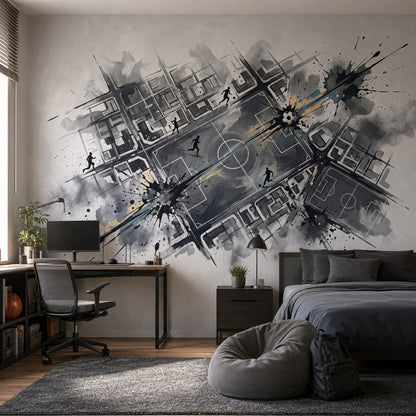 Soccer Field Wallpaper Urban Map Grid Removable Ink Splatter Wall Decor