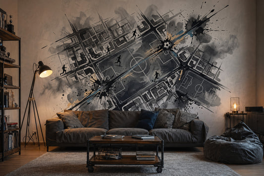 Soccer Field Wallpaper Urban Map Grid Removable Ink Splatter Wall Decor