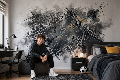 Soccer Field Wallpaper Urban Map Grid Removable Ink Splatter Wall Decor