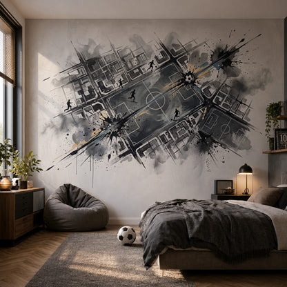 Soccer Field Wallpaper Urban Map Grid Removable Ink Splatter Wall Decor