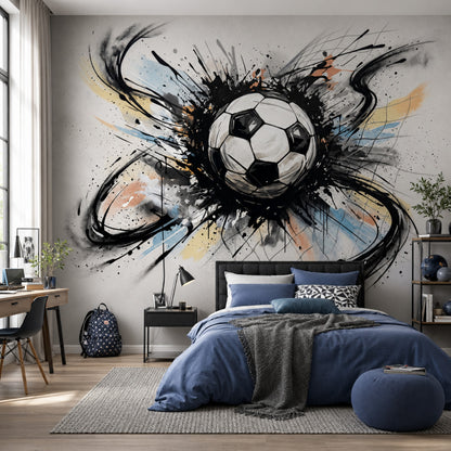 Soccer Ball Wallpaper Ink Splatter Dynamic Motion Wall Mural