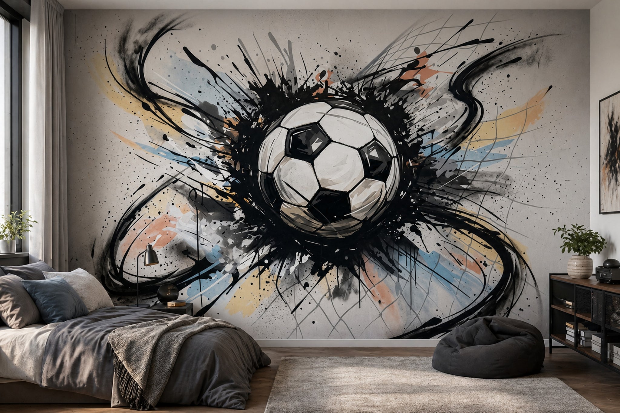 Soccer Ball Wallpaper Ink Splatter Dynamic Motion Wall Mural