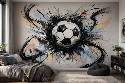 Soccer Ball Wallpaper Ink Splatter Dynamic Motion Wall Mural