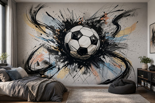 Soccer Ball Wallpaper Ink Splatter Dynamic Motion Wall Mural