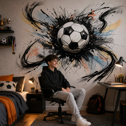 Soccer Ball Wallpaper Ink Splatter Dynamic Motion Wall Mural