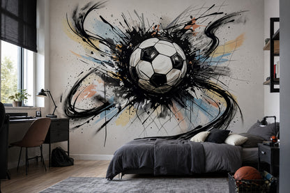 Soccer Ball Wallpaper Ink Splatter Dynamic Motion Wall Mural
