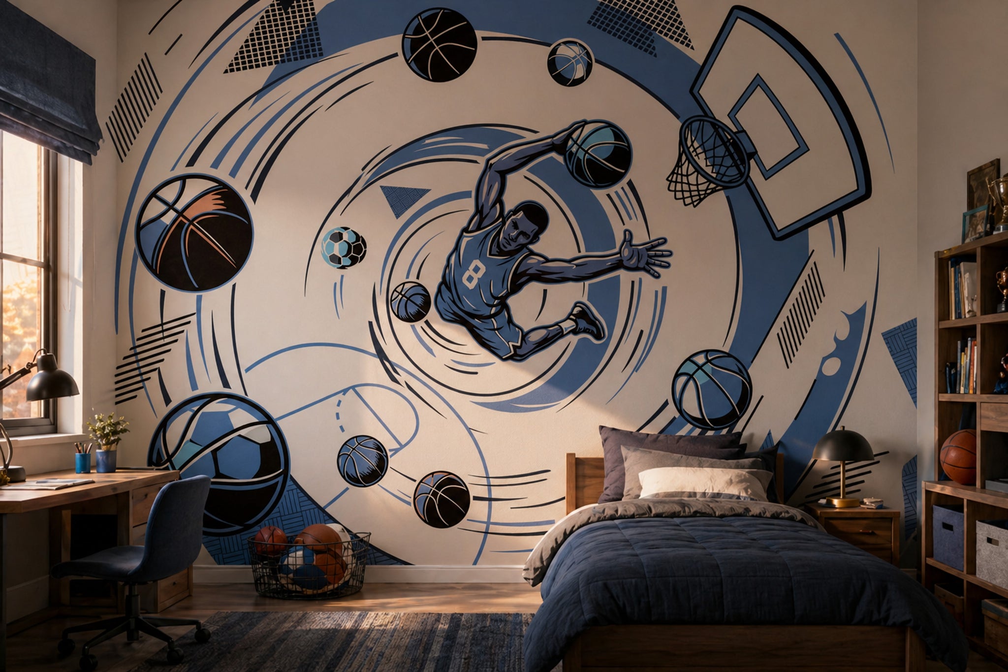 Basketball Wallpaper Dunk Geometric Wall Mural