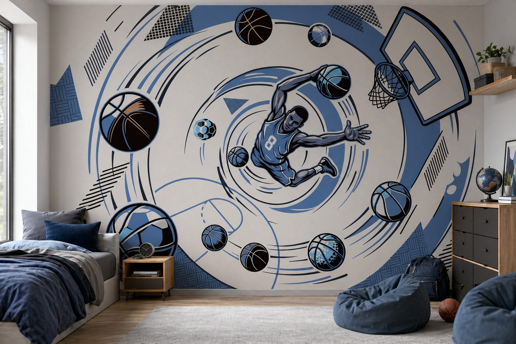 Basketball Wallpaper Dunk Geometric Wall Mural
