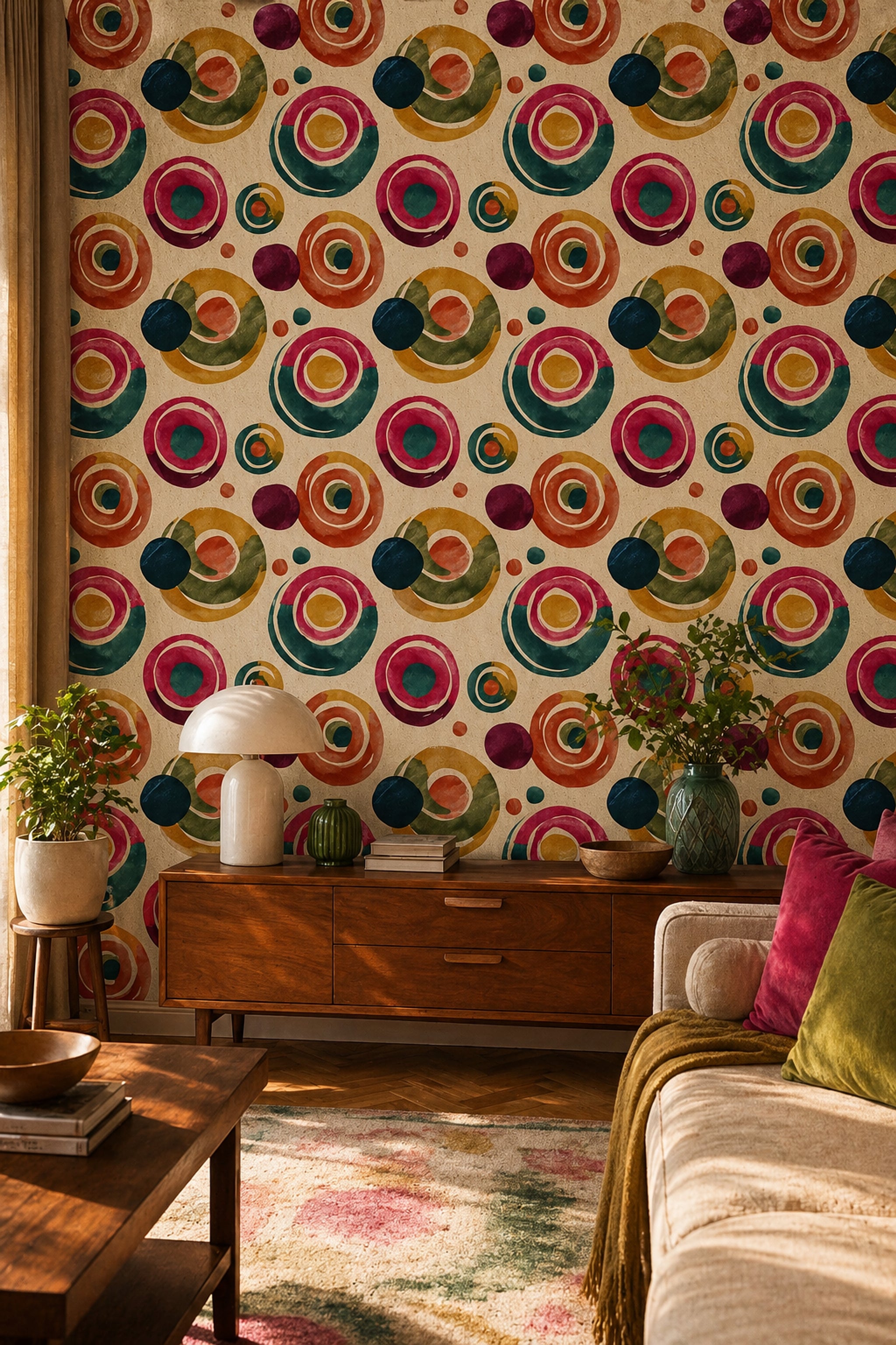 Mid Century Modern Wallpaper Retro Geometric Removable Wall Decor
