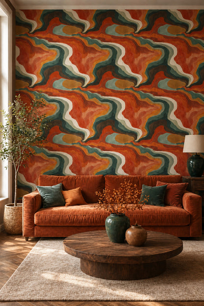 Mid Century Modern Wallpaper Topographic Map Removable Abstract Wall Decor