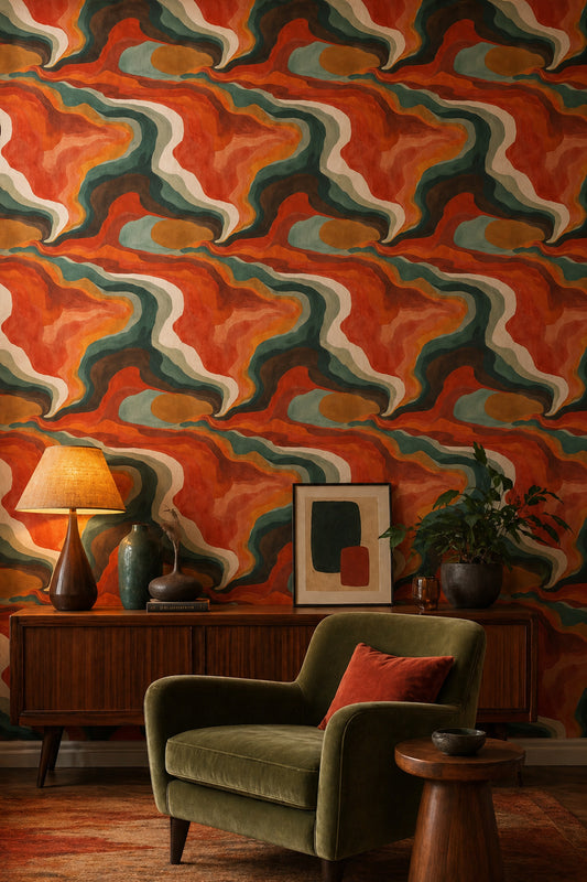 Mid Century Modern Wallpaper Topographic Map Removable Abstract Wall Decor