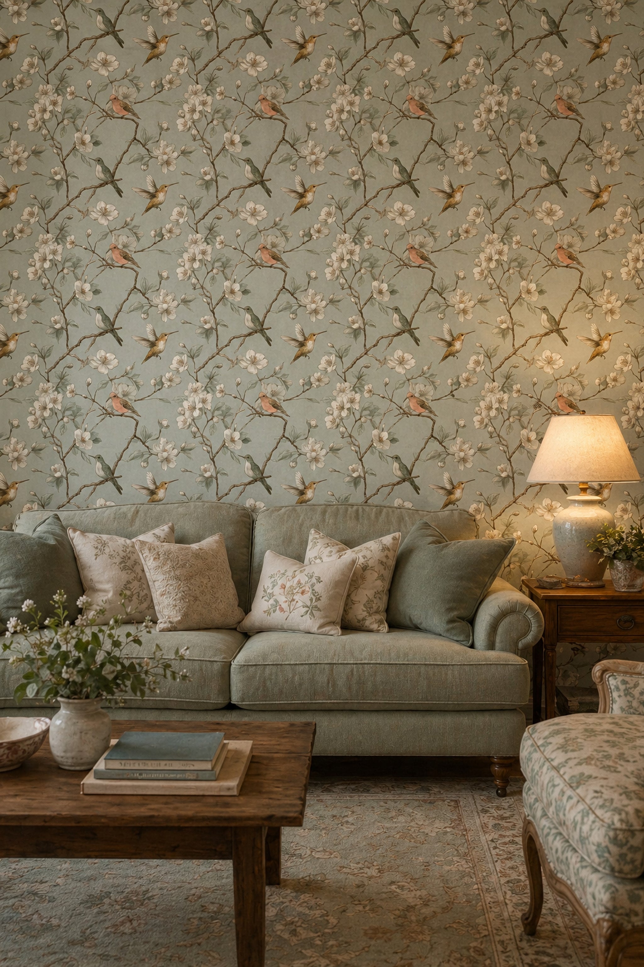 Botanical Wallpaper Blossom Branches Birds Decorative Mural