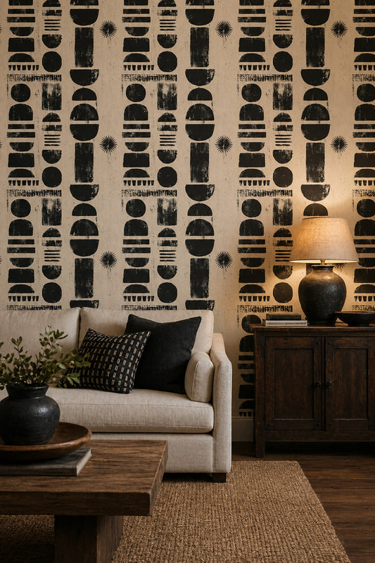 Abstract Wallpaper Geometric Shapes Distressed Print Removable Wall Decor
