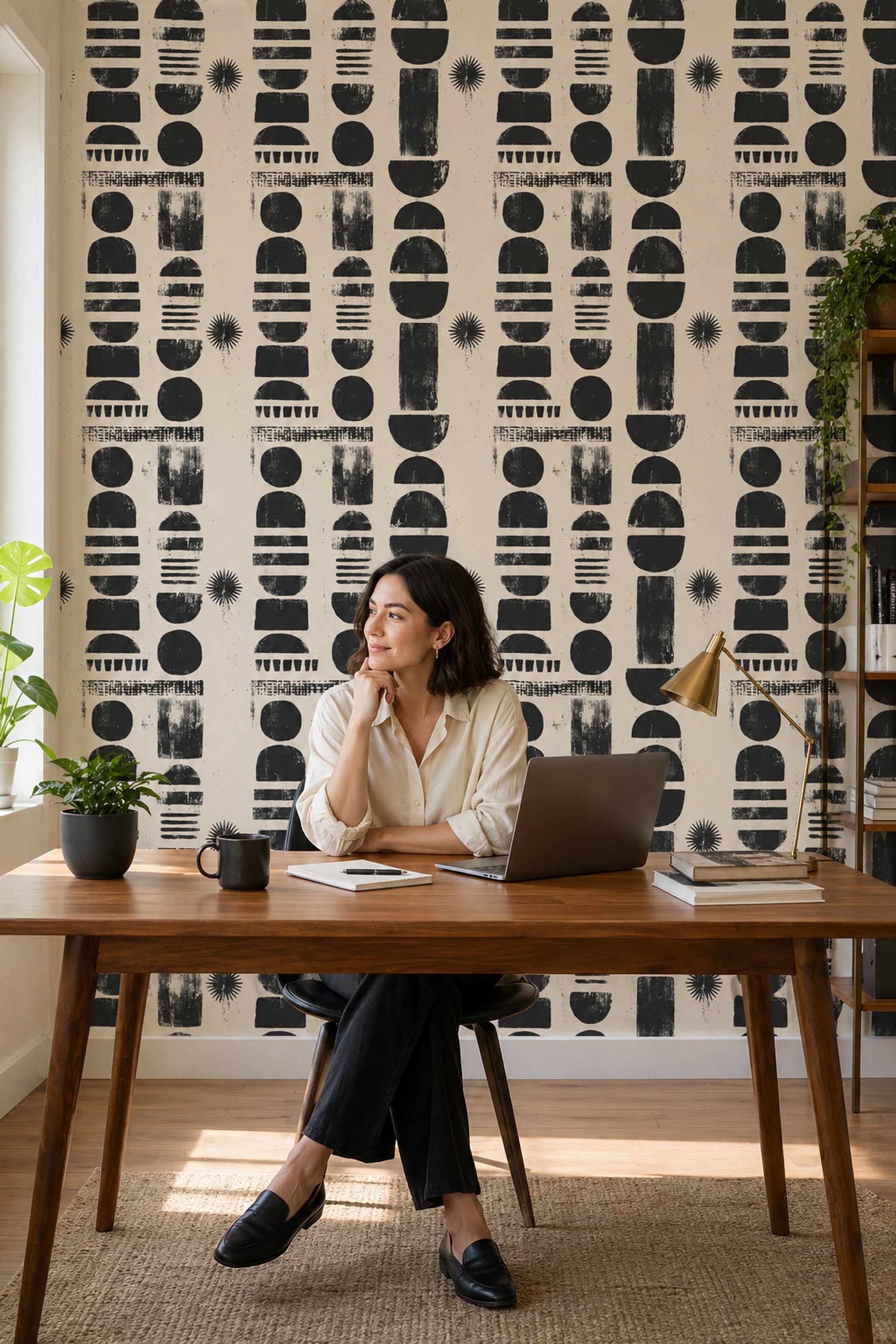 Abstract Wallpaper Geometric Shapes Distressed Print Removable Wall Decor