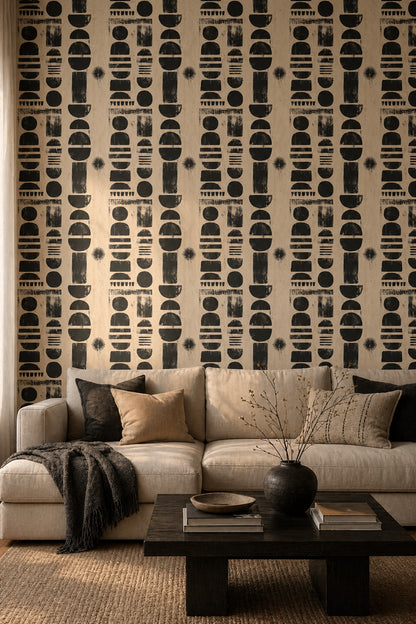 Abstract Wallpaper Geometric Shapes Distressed Print Removable Wall Decor
