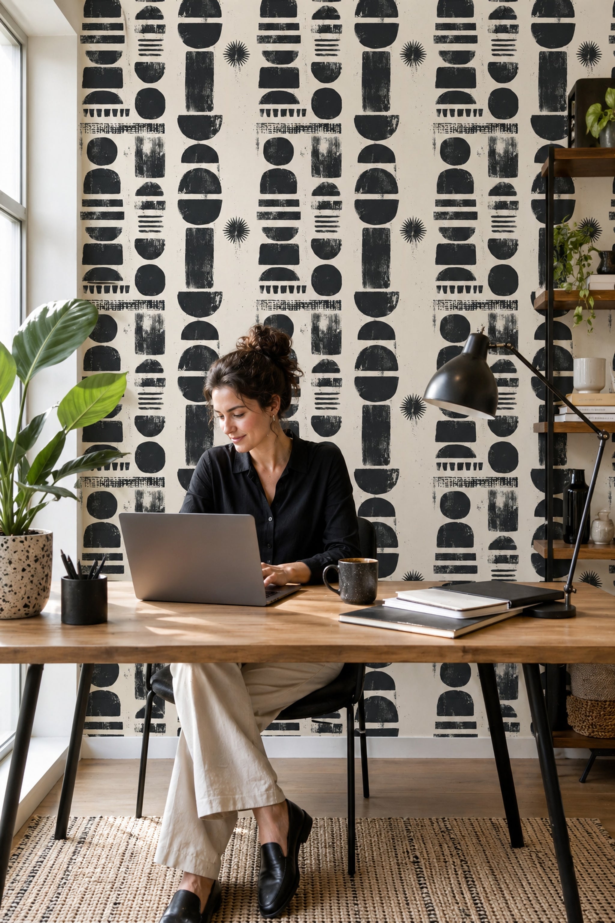 Abstract Wallpaper Geometric Shapes Distressed Print Removable Wall Decor