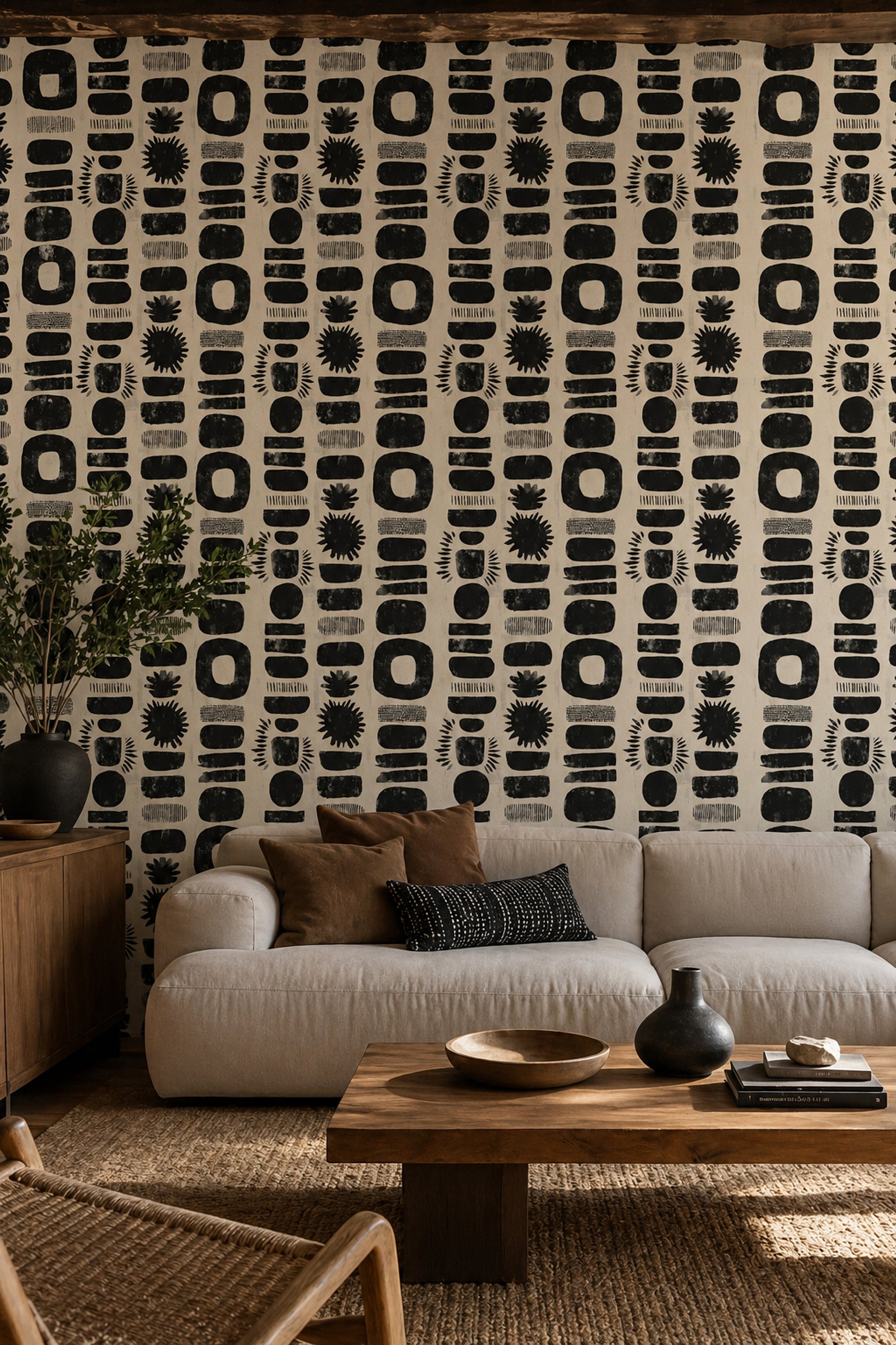 Abstract Wallpaper Geometric Black Decorative Mural