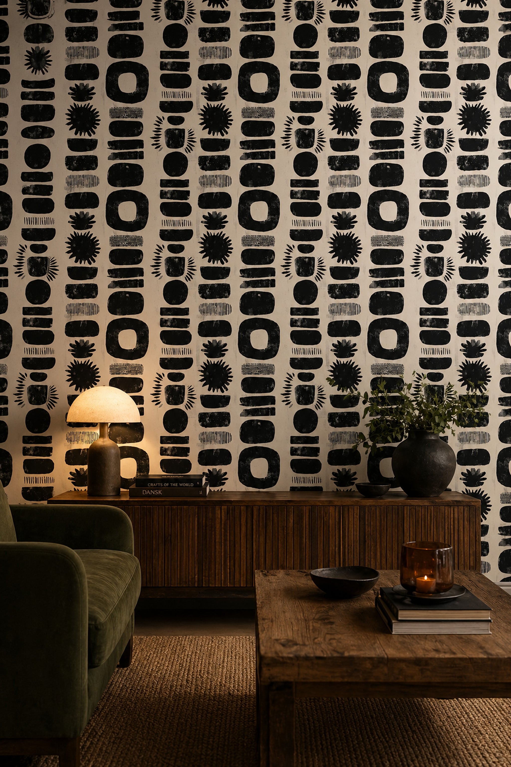 Abstract Wallpaper Geometric Black Decorative Mural