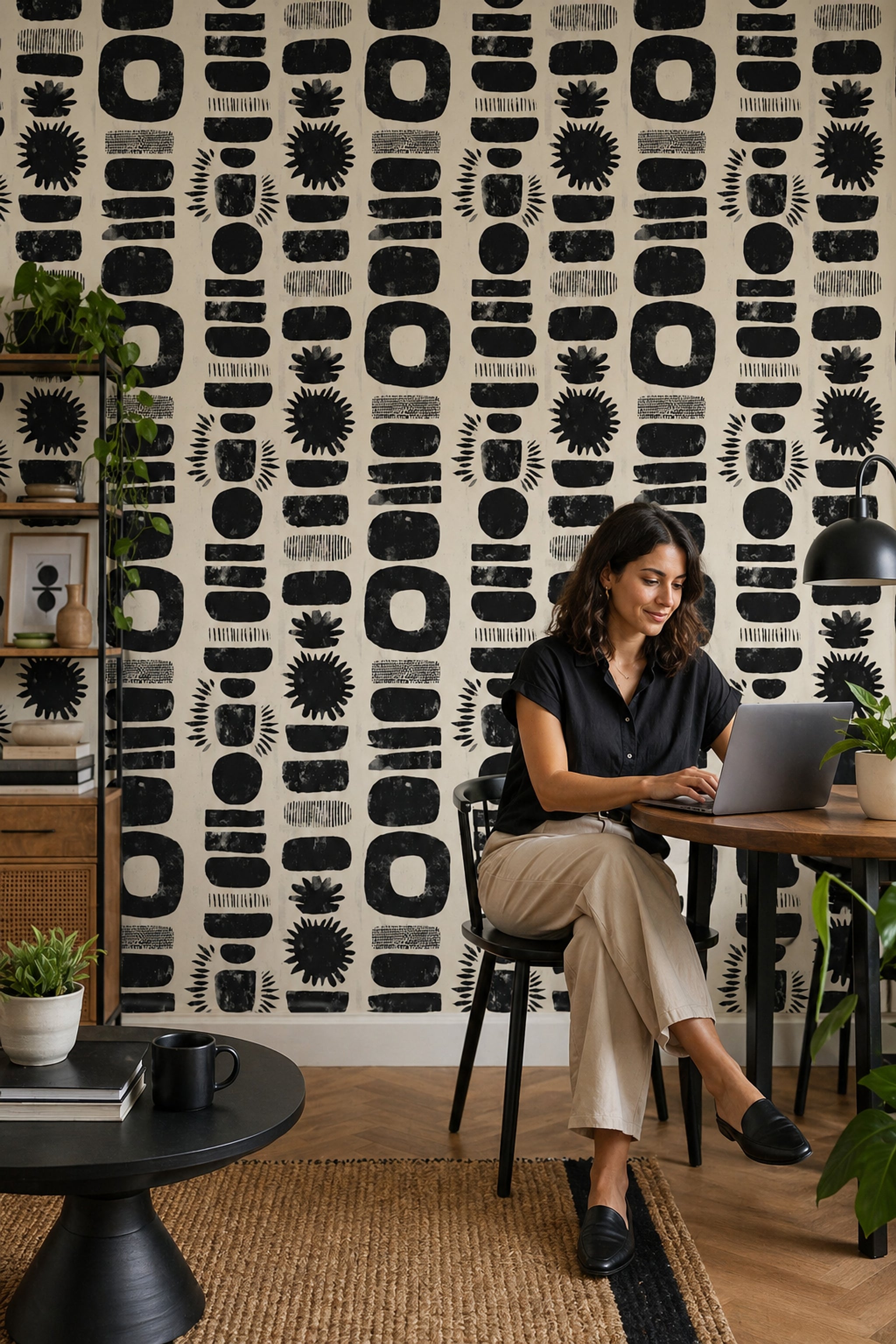 Abstract Wallpaper Geometric Black Decorative Mural