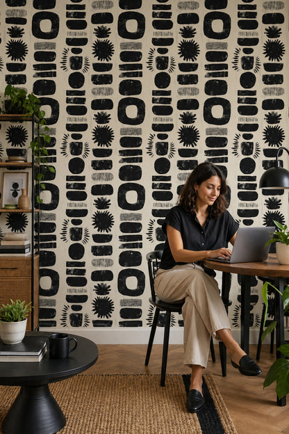 Abstract Wallpaper Geometric Black Decorative Mural
