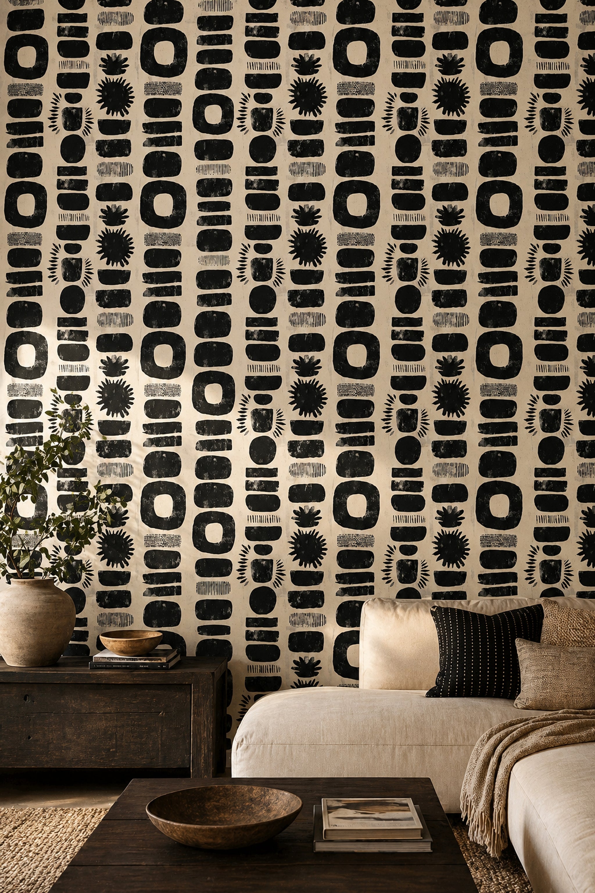 Abstract Wallpaper Geometric Black Decorative Mural
